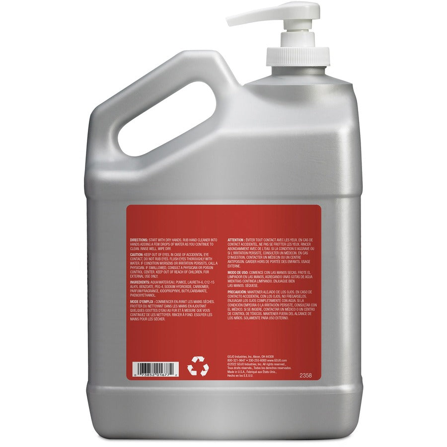 Gojo Cherry Gel Pumice Hand Cleaner - Cherry ScentFor - 1 gal (3.8 L) - Pump Bottle Dispenser - Dirt Remover, Oil Remover, Grease Remover, Paint Remover, Tar Remover - Hand, Skin - Heavy Duty, pH Balanced, Pleasant Scent - 2 / Carton