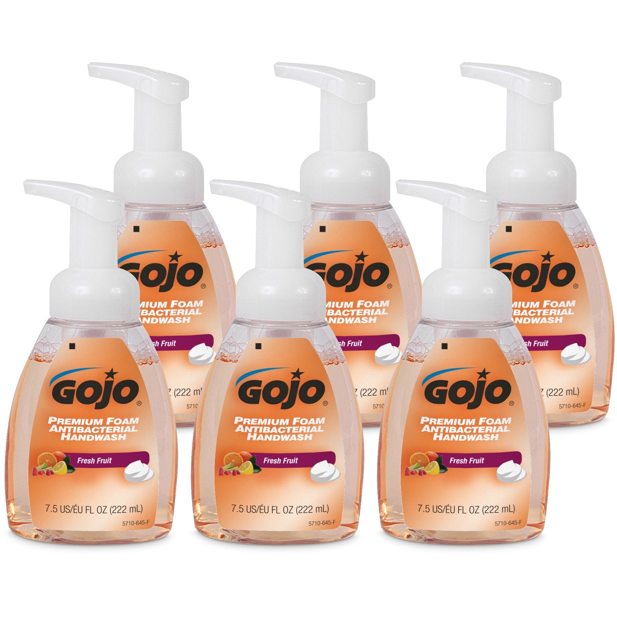 gojo-premium-foam-antibacterial-handwash-fresh-fruit-scentfor-75-fl-oz-2218-ml-pump-bottle-dispenser-kill-germs-hand-antibacterial-translucent-apricot-rich-lather-6-carton_goj571006ct - 1