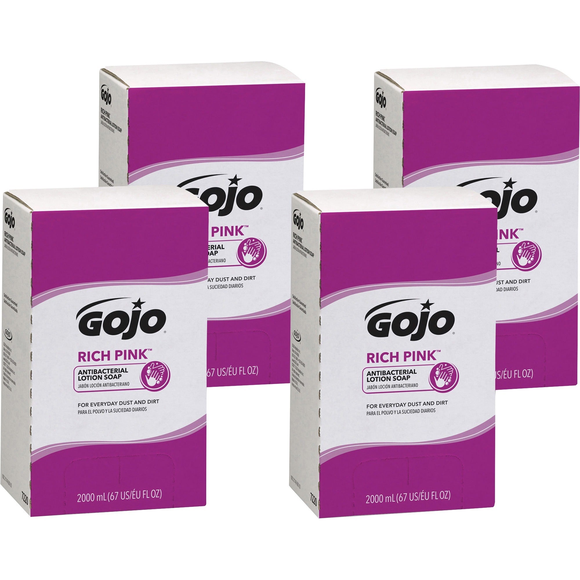 Gojo Rich Pink Antibacterial Lotion Soap Refill - 67.6 fl oz (2 L) - Soil Remover - Antibacterial - 4 / Carton