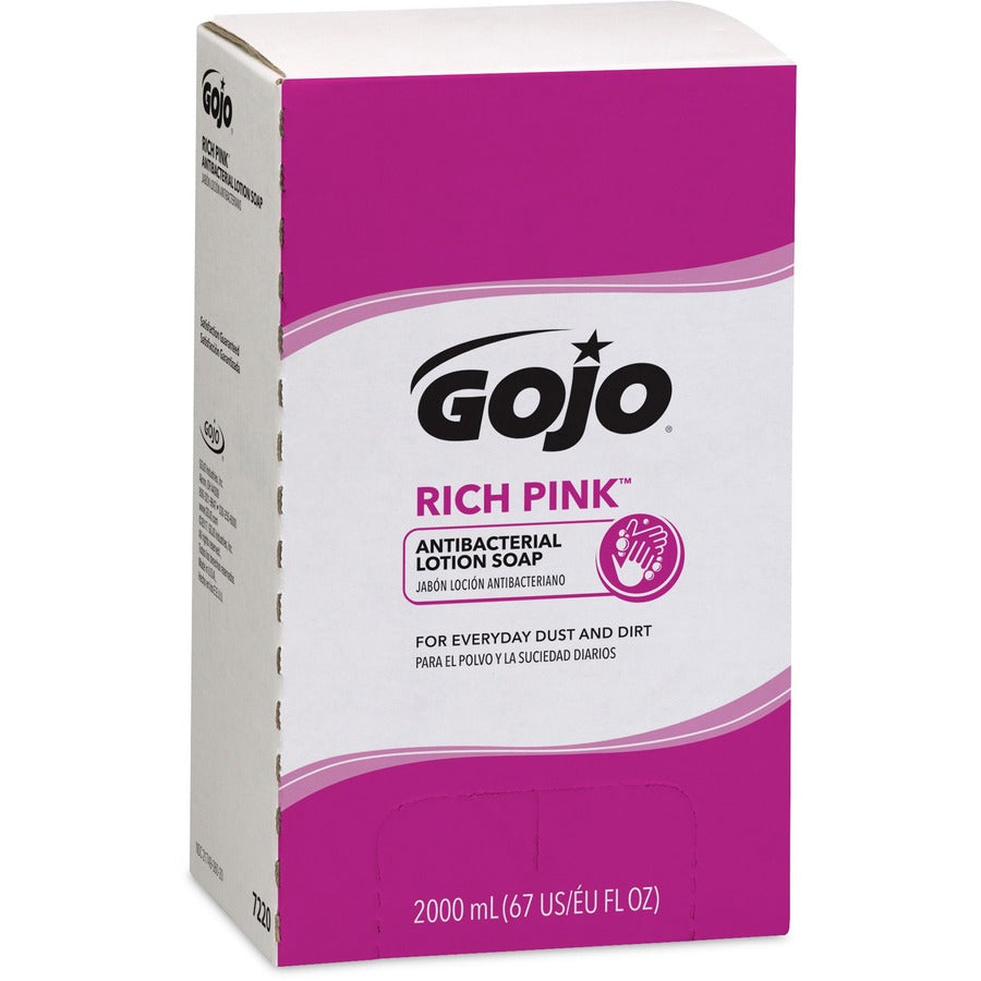 Gojo Rich Pink Antibacterial Lotion Soap Refill - 67.6 fl oz (2 L) - Soil Remover - Antibacterial - 4 / Carton