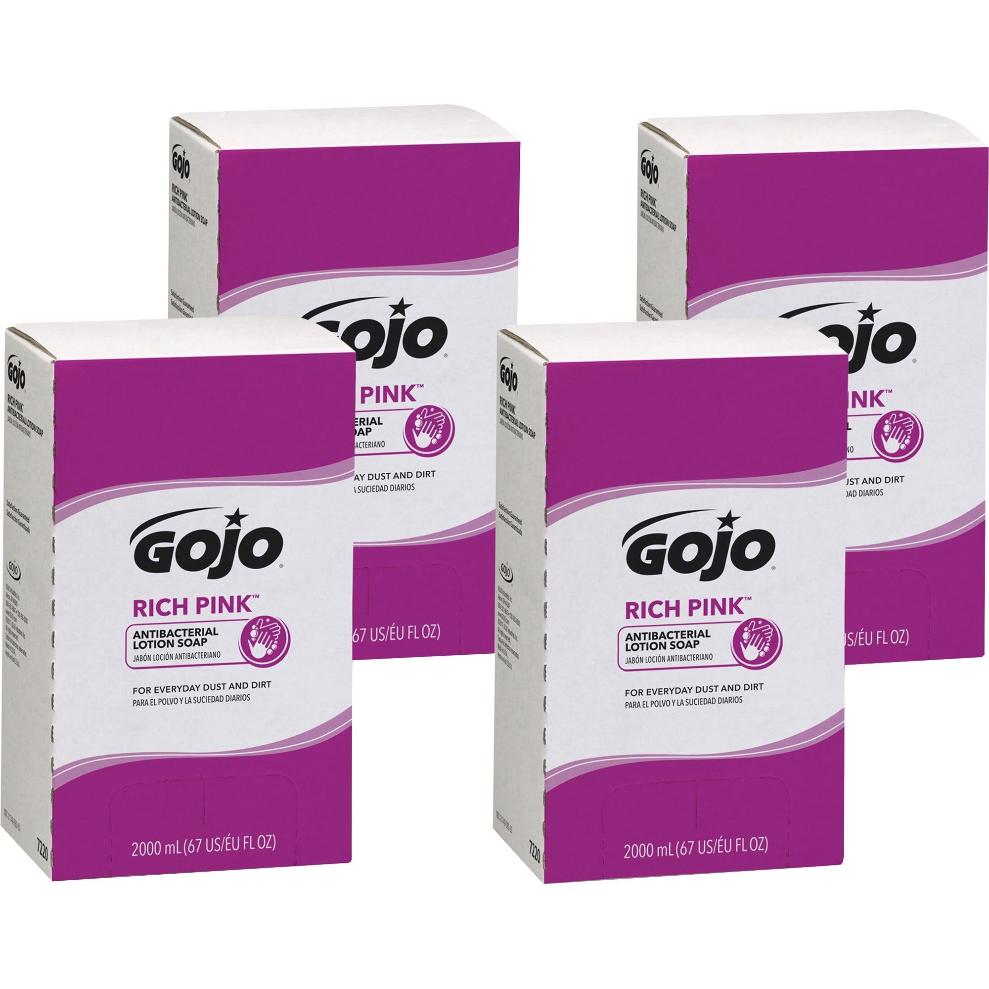 Gojo Rich Pink Antibacterial Lotion Soap Refill - 67.6 fl oz (2 L) - Soil Remover - Antibacterial - 4 / Carton - 