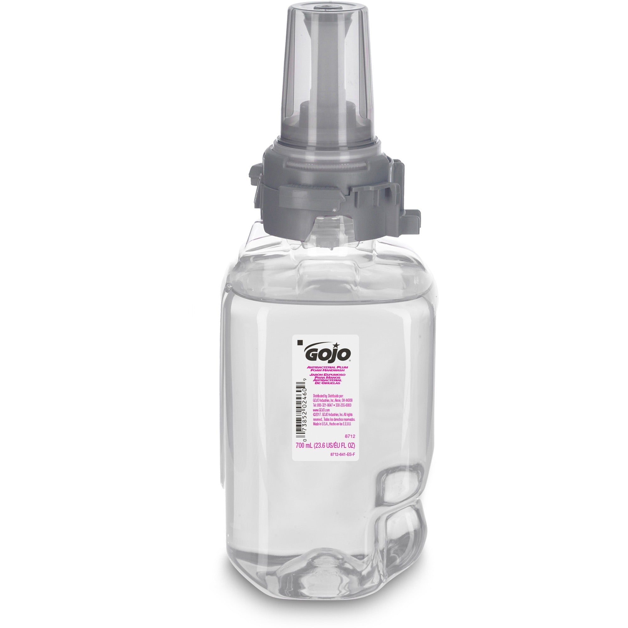 Gojo ADX-7 Dispenser Antibacterial Hand Soap Refill - Plum ScentFor - 23.7 fl oz (700 mL) - Pump Bottle Dispenser - Bacteria Remover, Kill Germs - Hand, Skin - Moisturizing - Antibacterial - Clear - Rich Lather, Bio-based - 4 / Carton