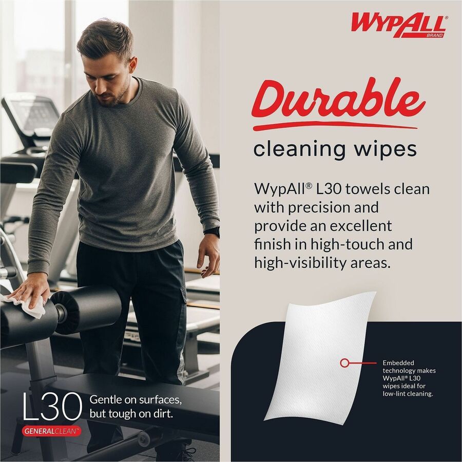 Wypall GeneralClean L30 Heavy Cleaning Towels - 11" x 10.40" - 70 Sheets/Roll - White - Perforated, Heavy Duty, Wet Strength, Soft, Reinforced, Absorbent, Solvent Resistant - For Face, Hand, General Purpose, Janitorial - 24 / Carton