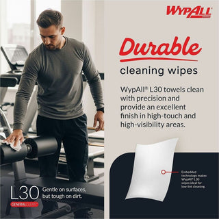 Wypall GeneralClean L30 Heavy Cleaning Towels - 11" x 10.40" - 70 Sheets/Roll - White - Perforated, Heavy Duty, Wet Strength, Soft, Reinforced, Absorbent, Solvent Resistant - For Face, Hand, General Purpose, Janitorial - 24 / Carton