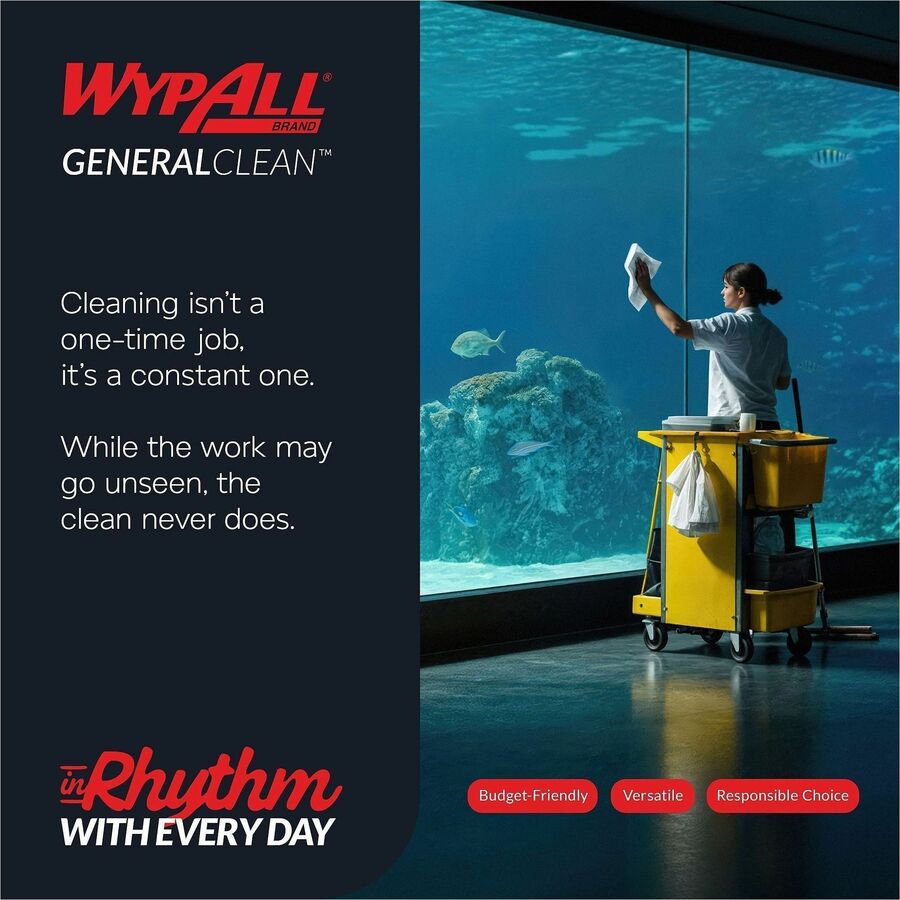 Wypall GeneralClean L30 Heavy Cleaning Towels - 11" x 10.40" - 70 Sheets/Roll - White - Perforated, Heavy Duty, Wet Strength, Soft, Reinforced, Absorbent, Solvent Resistant - For Face, Hand, General Purpose, Janitorial - 24 / Carton