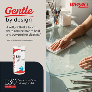 Wypall GeneralClean L30 Heavy Cleaning Towels - 11" x 10.40" - 70 Sheets/Roll - White - Perforated, Heavy Duty, Wet Strength, Soft, Reinforced, Absorbent, Solvent Resistant - For Face, Hand, General Purpose, Janitorial - 24 / Carton