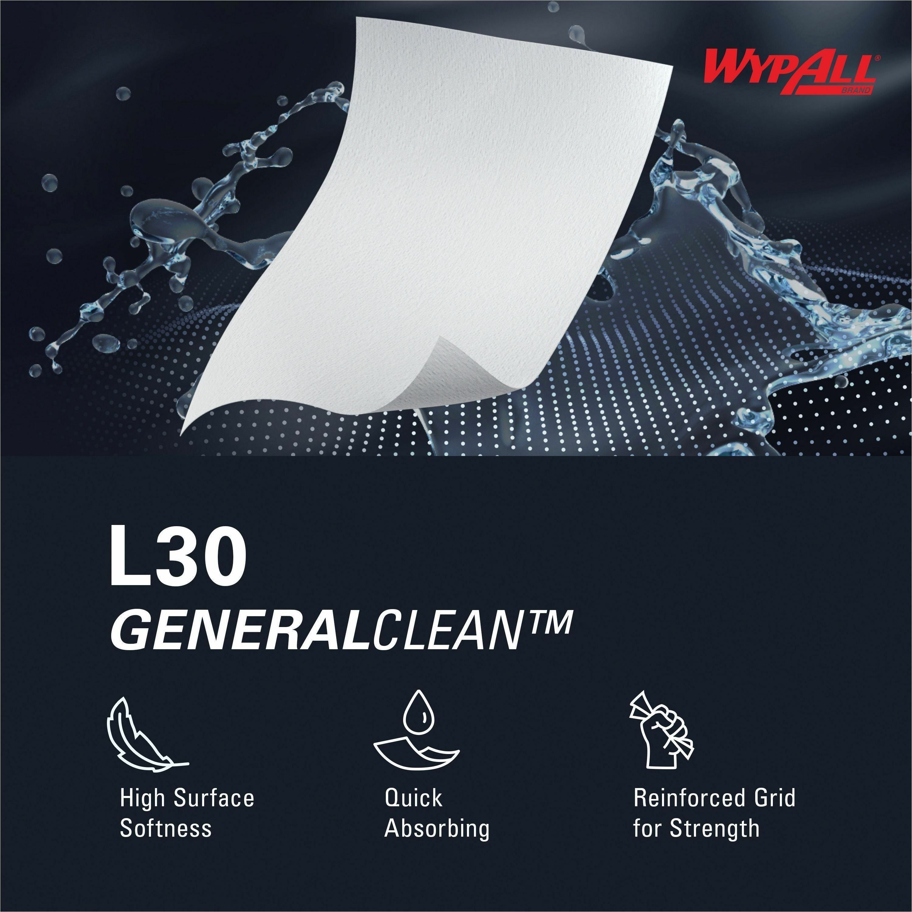 wypall-generalclean-l30-heavy-cleaning-towels-11-x-1040-70-sheets-roll-white-perforated-heavy-duty-wet-strength-soft-reinforced-absorbent-solvent-resistant-for-face-hand-general-purpose-janitorial-24-carton_kcc05843ct - 4