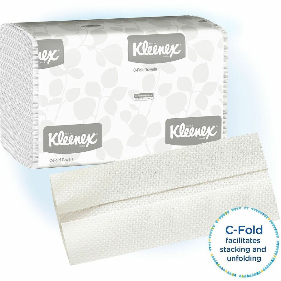 Kleenex C-Fold Hand Towels - 1 Ply - C-fold - 10.10" x 13.25" - White - Soft, Absorbent, Foldable - For Hand - 150 Per Bundle - 16 / Carton