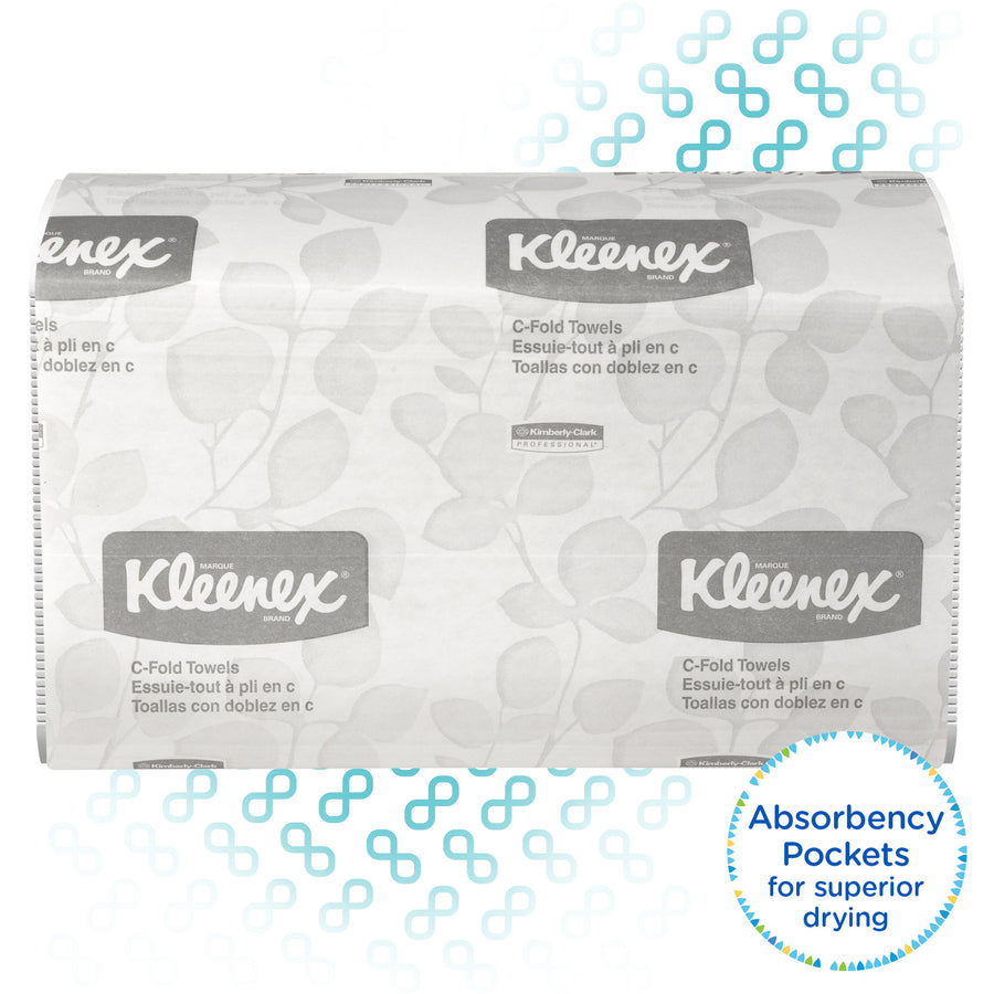 Kleenex C-Fold Hand Towels - 1 Ply - C-fold - 10.10" x 13.25" - White - Soft, Absorbent, Foldable - For Hand - 150 Per Bundle - 16 / Carton - 
