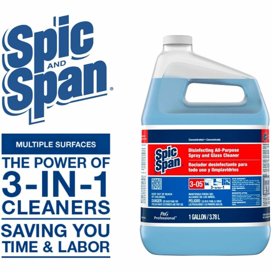 Spic and Span Disinfecting All-Purpose Spray and Glass Cleaner - For Multipurpose - Concentrate - 128 fl oz (4 quart) - 2 / Carton - Streak-free, Disinfectant - Clear Blue
