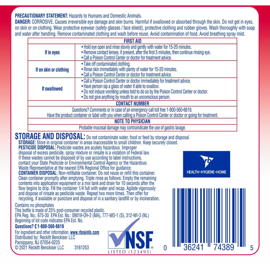Professional Lysol No Rinse Sanitizer - For Sink, Floor, Wall, Bathtub, Food Service Area - Concentrate - 128 fl oz (4 quart) - 4 / Carton - Disinfectant, Anti-bacterial