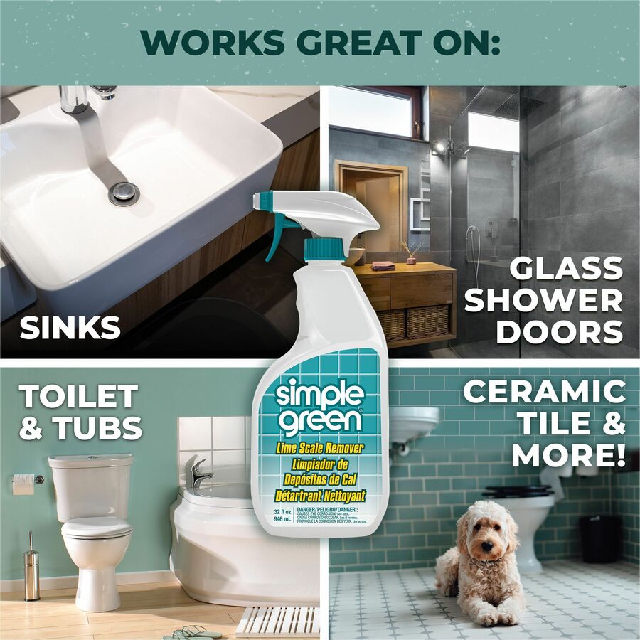Simple Green Lime Scale Remover Spray - For Multi Surface - 32 fl oz (1 quart) - Wintergreen Scent - 12 / Carton - Deodorize, Non-abrasive, Non-flammable, Phosphate-free, Bleach-free, Ammonia-free, Phosphorous-free, Fume-free - White - 5