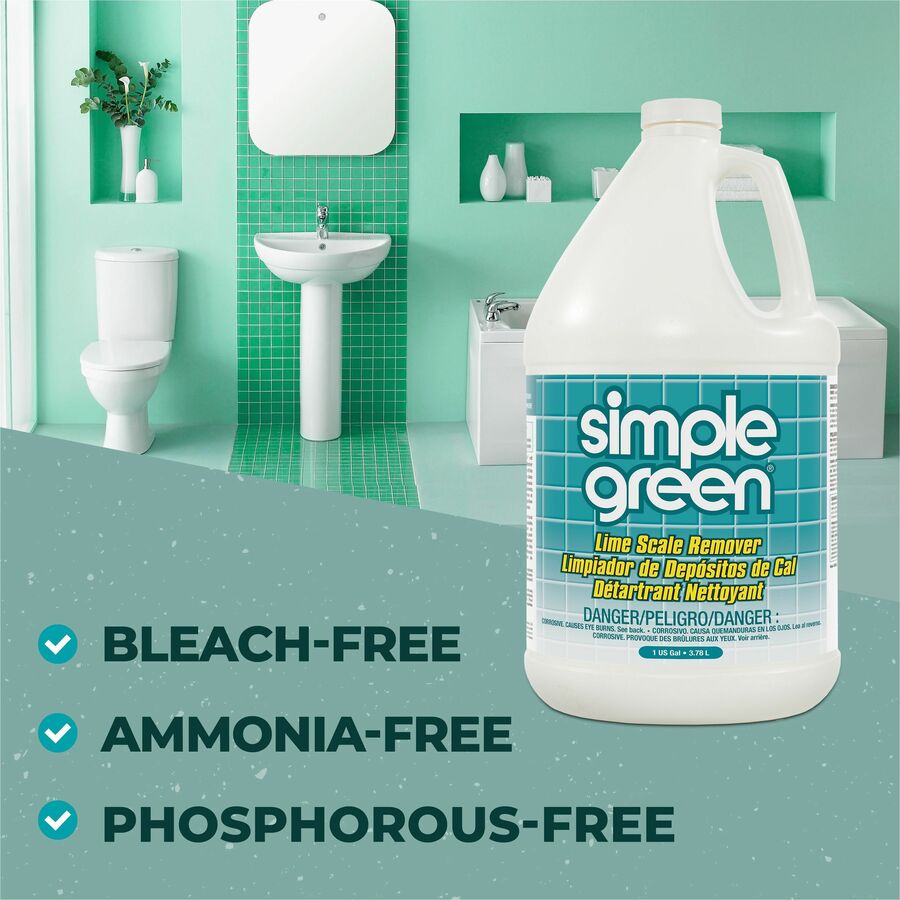 Simple Green Lime Scale Remover - For Multi Surface - 128 fl oz (4 quart) - Wintergreen Scent - 6 / Carton - Deodorize, Non-abrasive, Non-flammable, Phosphate-free, Bleach-free, Ammonia-free, Phosphorous-free, Fume-free - 6