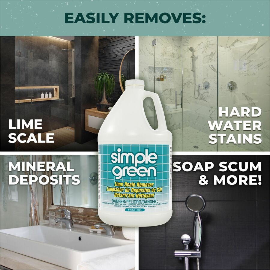 Simple Green Lime Scale Remover - For Multi Surface - 128 fl oz (4 quart) - Wintergreen Scent - 6 / Carton - Deodorize, Non-abrasive, Non-flammable, Phosphate-free, Bleach-free, Ammonia-free, Phosphorous-free, Fume-free - 3