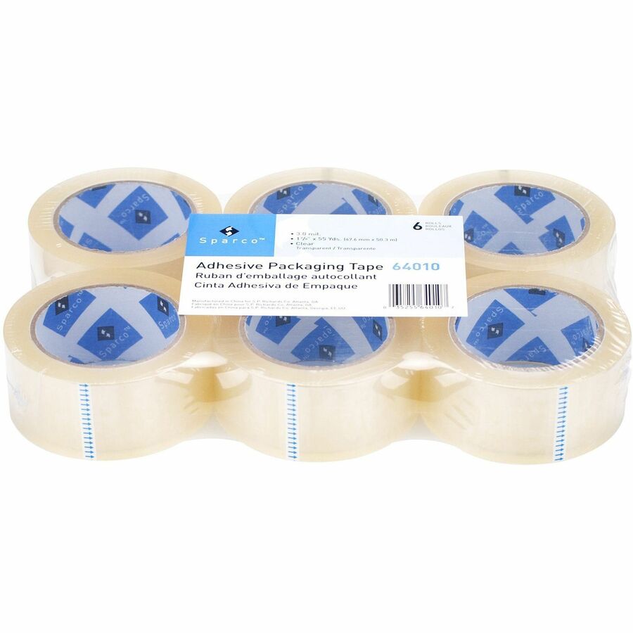 Sparco Premium Heavy-duty Packaging Tape Roll - 55 yd Length x 1.88" Width - 3 mil Thickness - 3" Core - Acrylic Backing - Tear Resistant, Split Resistant, Breakage Resistance - 36 / Carton - Clear