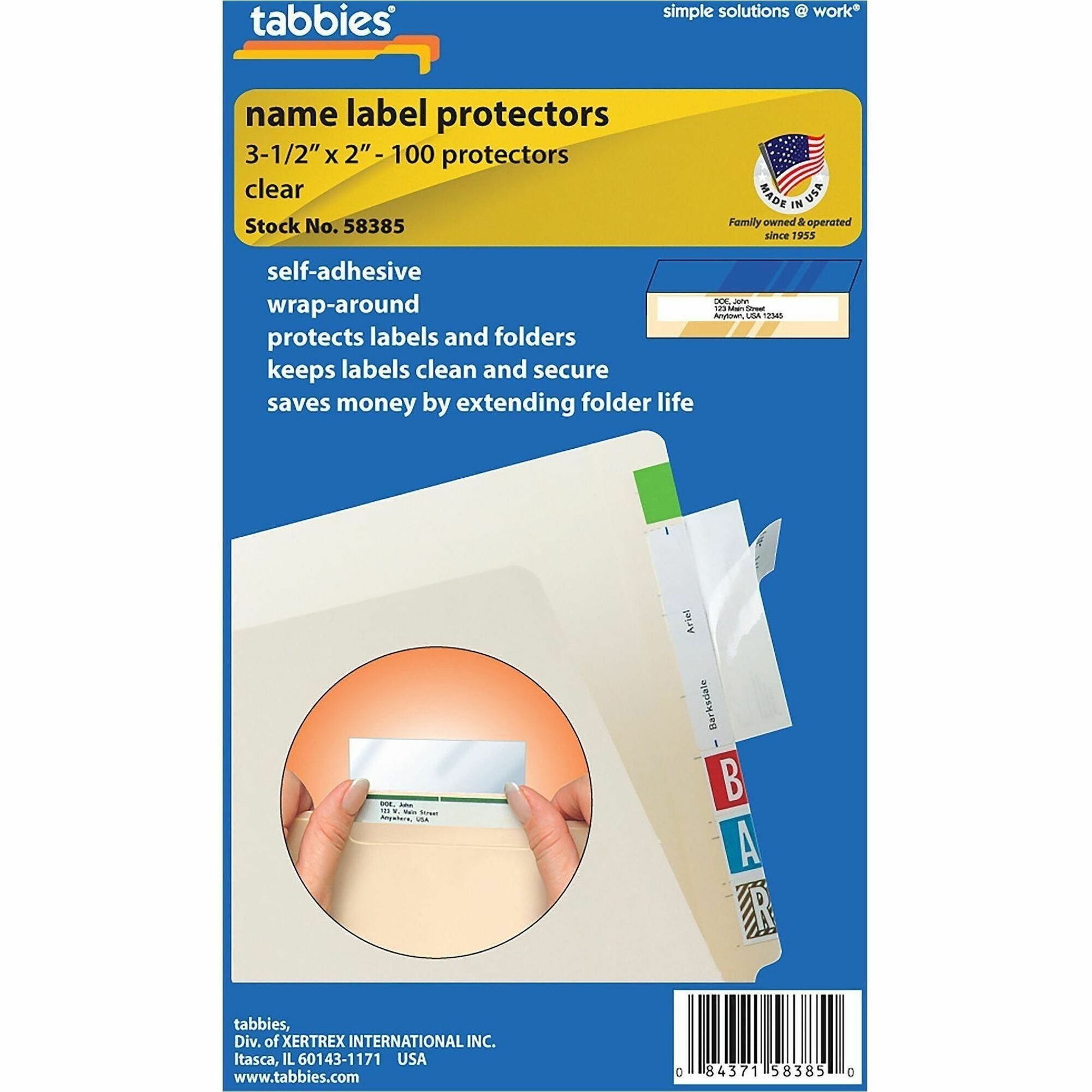 Tabbies Self-adhesive File Folder Label Protectors - 3 1/2" x 2" Sheet - Rectangular - Clear - 500 / Box