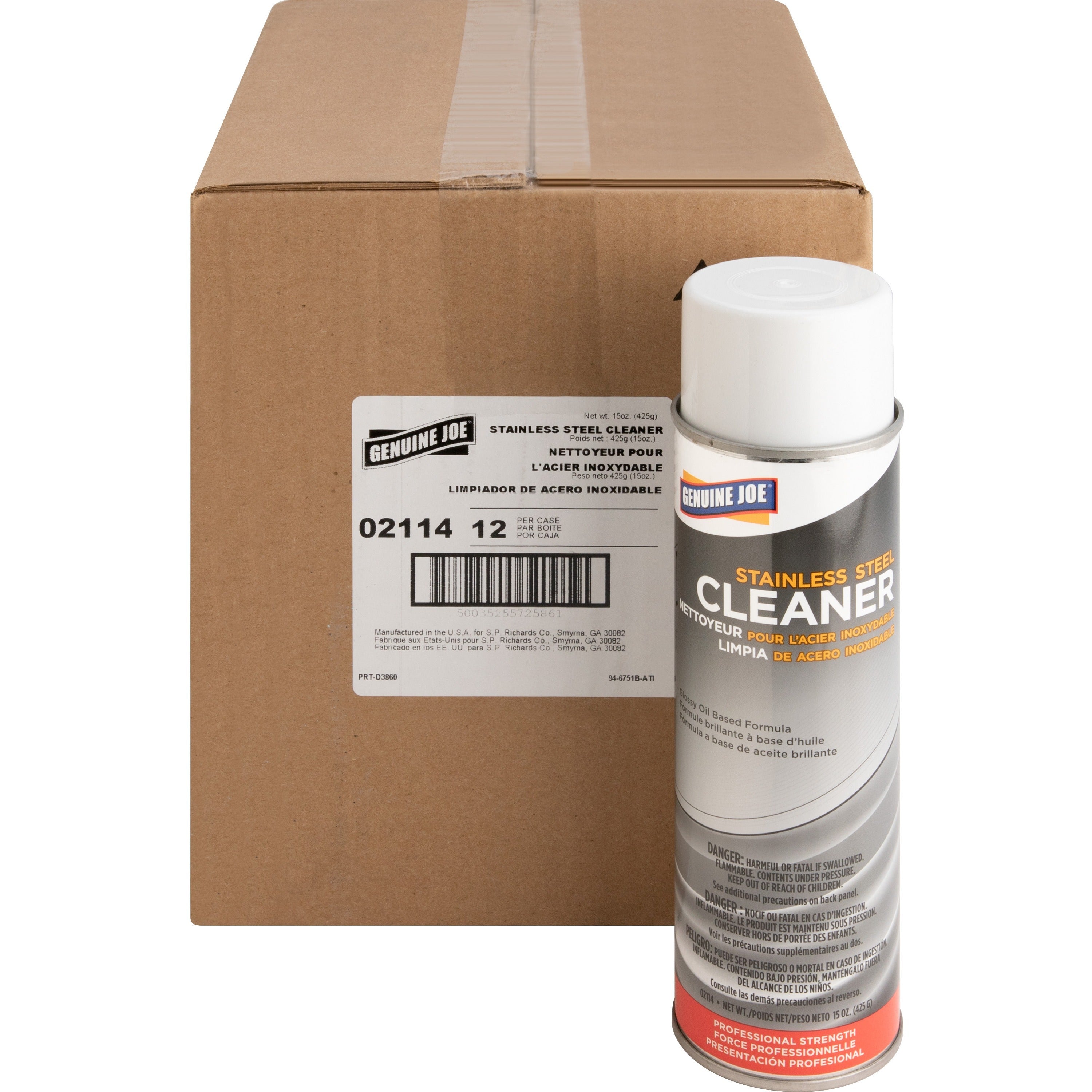 Genuine Joe Stainless Steel Cleaner - For Multipurpose - 15 fl oz (0.5 quart)Can - 12 / Carton - Luster - Multi - 