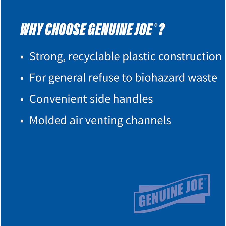 Genuine Joe Heavy-Duty Trash Container - 32 gal Capacity - Side Handle, Venting Channel - Plastic - Gray - 6 / Carton