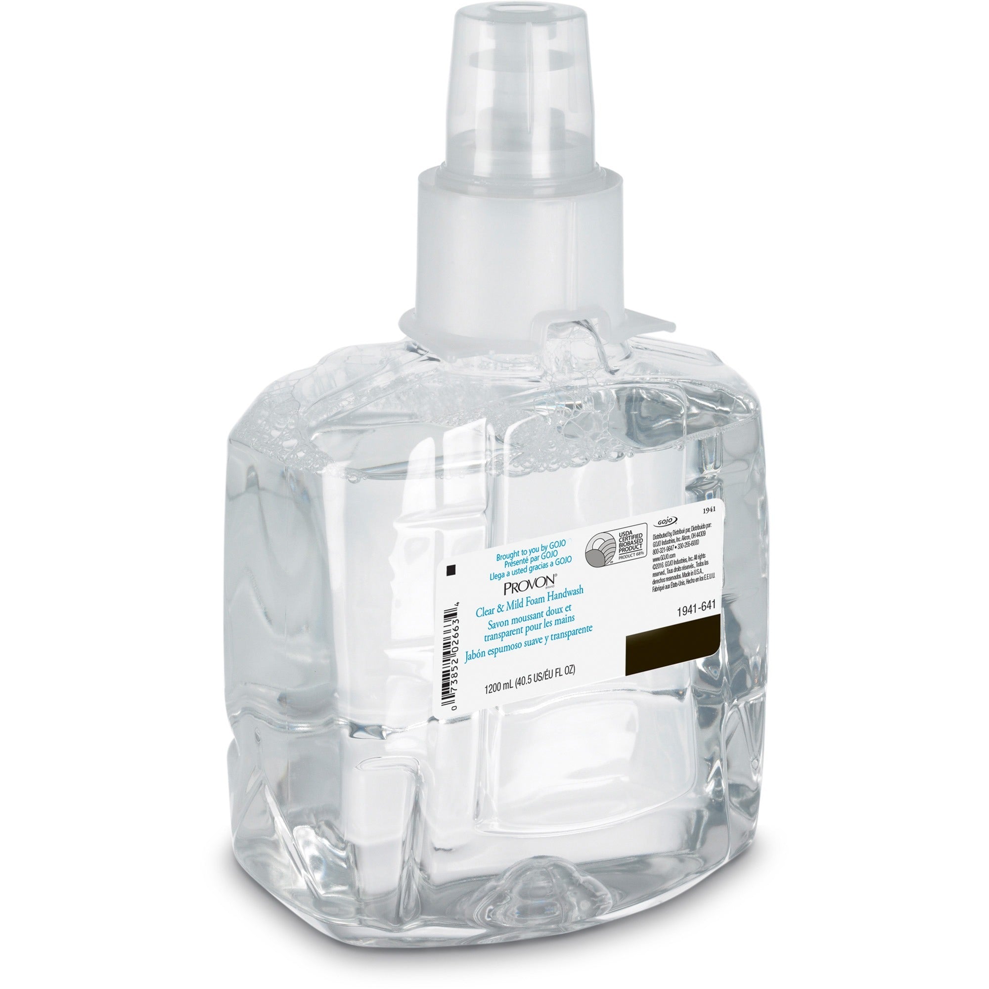 Provon LTX-12 Refill Clear & Mild Foam Handwash - 40.6 fl oz (1200 mL) - Pump Bottle Dispenser - Kill Germs - Skin, Hand - Moisturizing - Clear - Rich Lather, Fragrance-free, Dye-free - 2 / Carton - 3