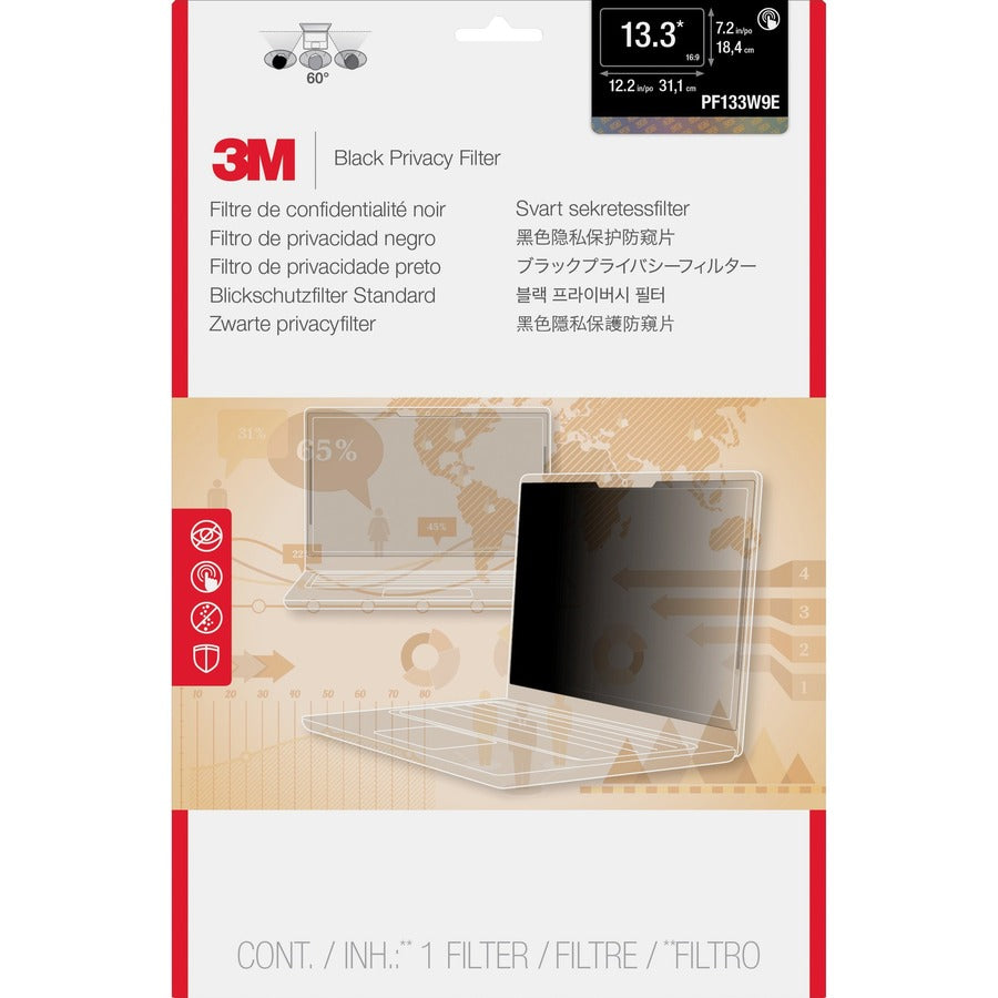3M Touch Privacy Filter for 13.3in Full Screen Laptop, 16:9, PF133W9E - For 13.3" Widescreen LCD 2 in 1 Notebook - 16:9 - Scratch Resistant, Fingerprint Resistant, Dust Resistant - Anti-glare - 