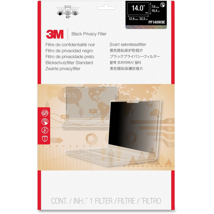 3M Touch Privacy Filter for 14in Full Screen Laptop, 16:9, PF140W9E - For 14" Widescreen LCD 2 in 1 Notebook - 16:9 - Scratch Resistant, Fingerprint Resistant, Dust Resistant - Anti-glare - 
