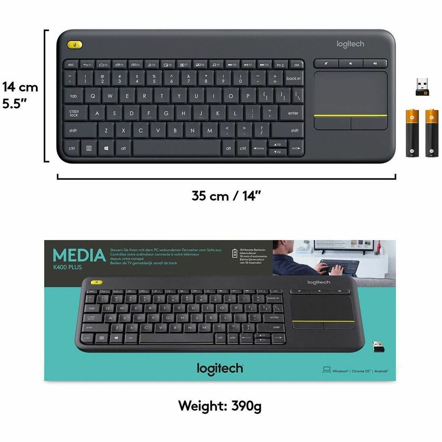 Wireless Touch Keyboard K400 Plus, Black