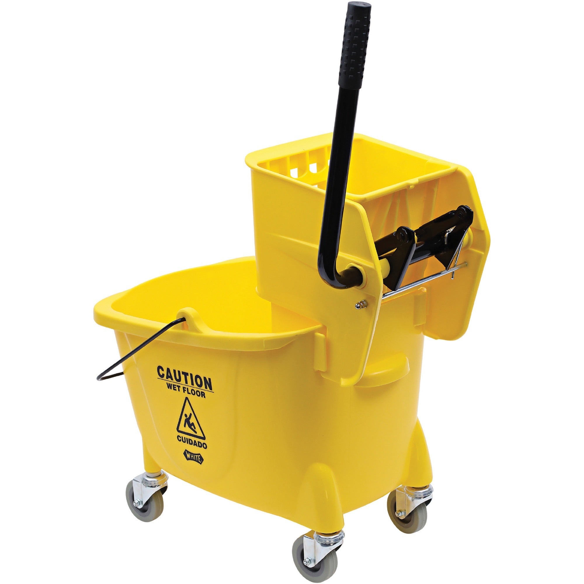 Genuine Joe 35-quart Side Press Mop Bucket & Wringer Combo - 8.75 gal - Caster - 21" x 16" x 14" - Yellow - 1 Each - 