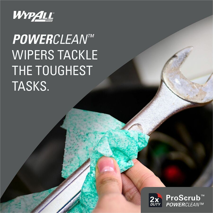 Wypall PowerClean ProScrub Heavy Duty Wet Towels - Citrus - 9.50" x 12" - Green - Pre-moistened, Alcohol-free - For Multipurpose - 50 Per Canister - 8 / Carton