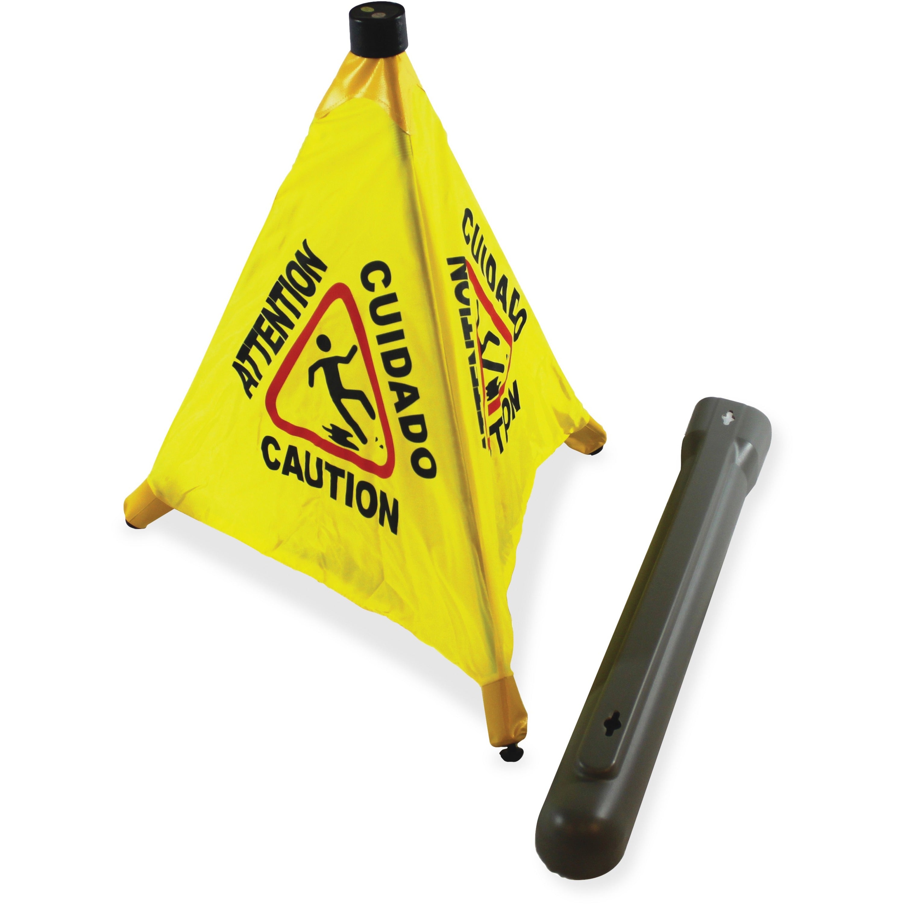 Impact 20" Pop Up Safety Cone - 1 Each - CAUTION, Attention, Cuidado Print/Message - 18" Width20" Depth - Cone Shape - Plastic - Black, Yellow - 