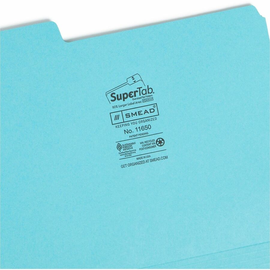 Smead SuperTab 1/3 Tab Cut Letter Recycled Top Tab File Folder - 8 1/2" x 11" - Top Tab Location - Assorted Position Tab Position - Pink, Yellow, Goldenrod, Aqua - 10% Recycled - 12 / Pack