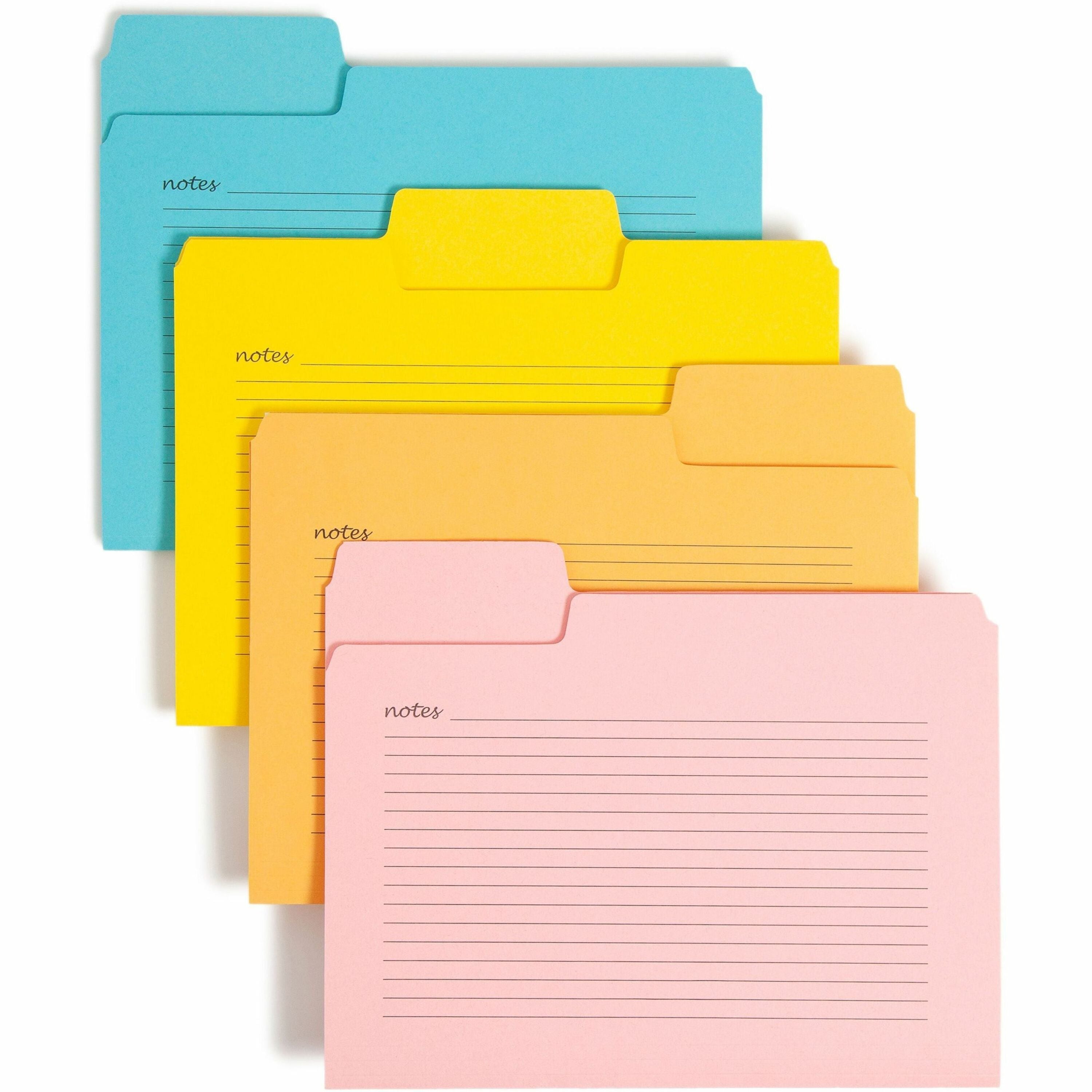 Smead SuperTab 1/3 Tab Cut Letter Recycled Top Tab File Folder - 8 1/2" x 11" - Top Tab Location - Assorted Position Tab Position - Pink, Yellow, Goldenrod, Aqua - 10% Recycled - 12 / Pack - 