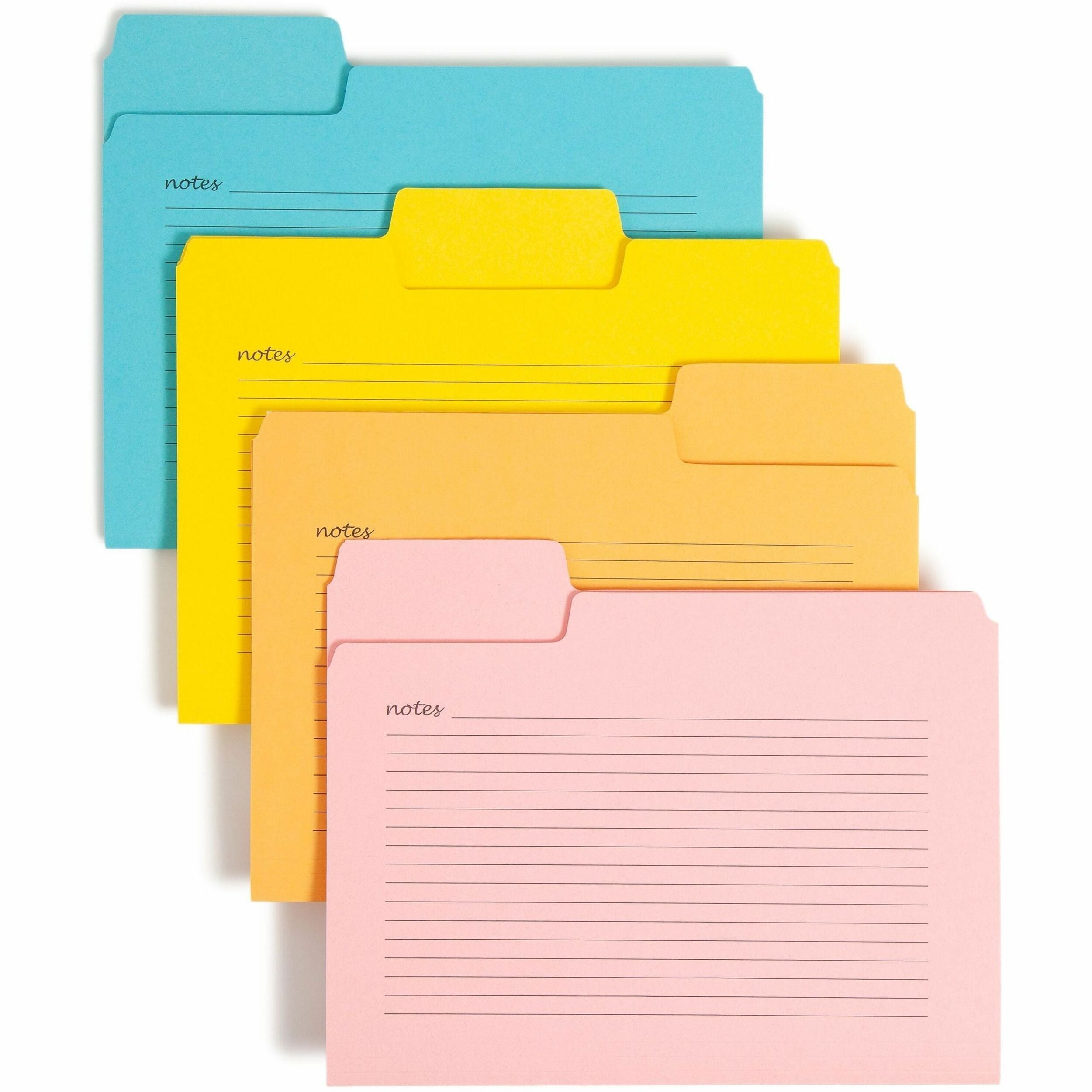 Smead SuperTab 1/3 Tab Cut Letter Recycled Top Tab File Folder - 8 1/2" x 11" - Top Tab Location - Assorted Position Tab Position - Pink, Yellow, Goldenrod, Aqua - 10% Recycled - 12 / Pack