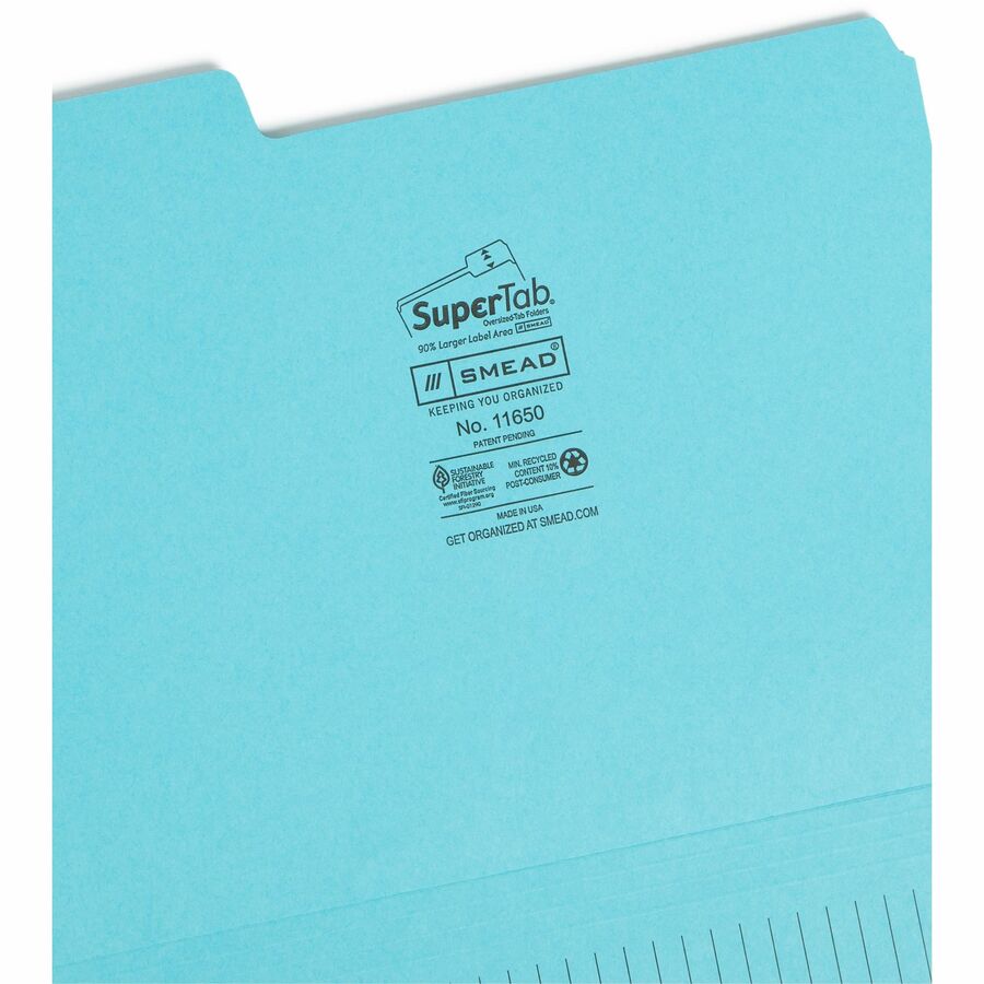 Smead SuperTab 1/3 Tab Cut Letter Recycled Top Tab File Folder - 8 1/2" x 11" - Top Tab Location - Assorted Position Tab Position - Pink, Yellow, Goldenrod, Aqua - 10% Recycled - 12 / Pack