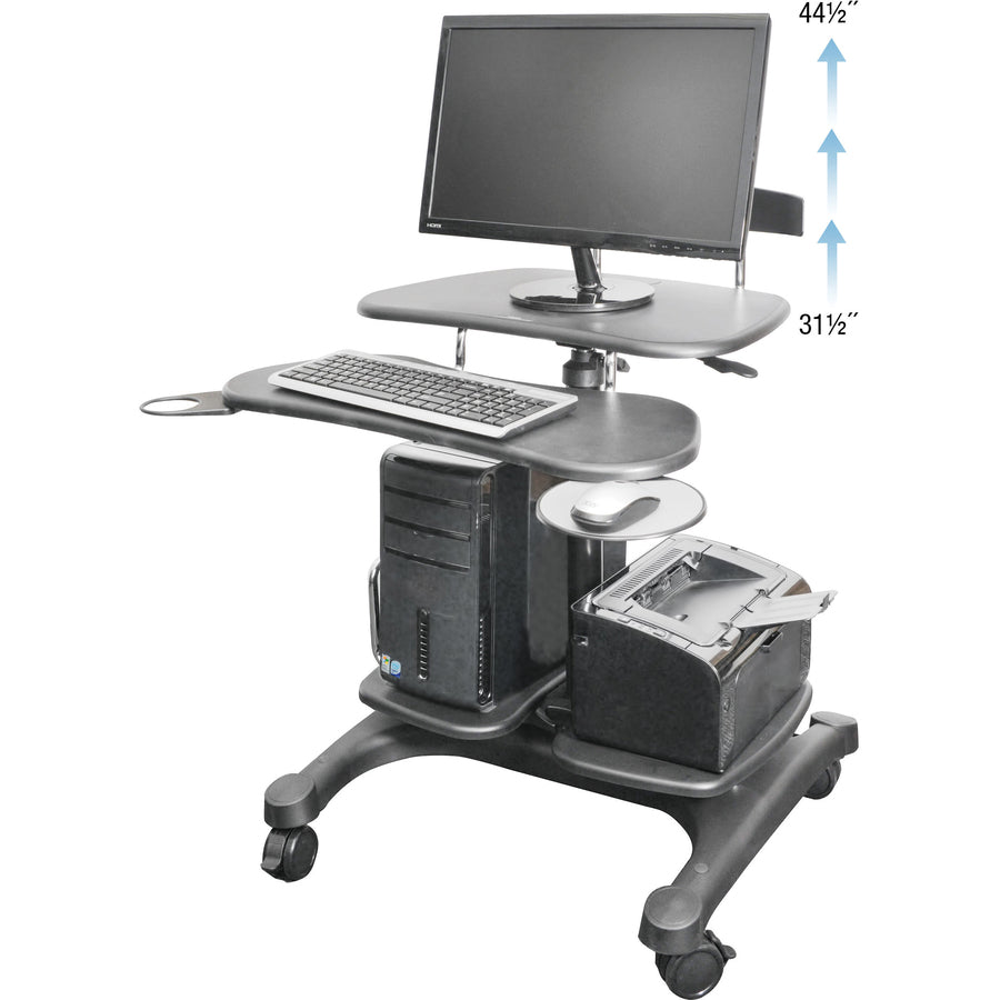 Kantek Mobile Height Adjustable Computer Workstation w/ LCD Mount - Adjustable Height - 48.50" Height x 27.50" Width x 25" Depth - Assembly Required - Black - 1 Each