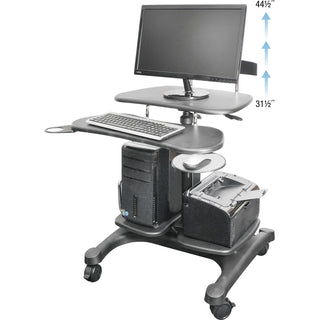 Kantek Mobile Height Adjustable Computer Workstation w/ LCD Mount - Adjustable Height - 48.50" Height x 27.50" Width x 25" Depth - Assembly Required - Black - 1 Each