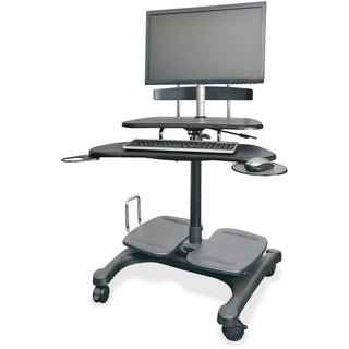 Kantek Mobile Height Adjustable Computer Workstation w/ LCD Mount - Adjustable Height - 48.50" Height x 27.50" Width x 25" Depth - Assembly Required - Black - 1 Each