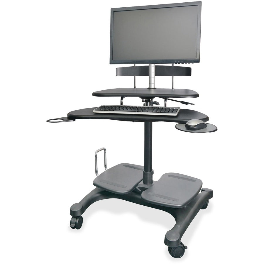 Kantek Mobile Height Adjustable Computer Workstation w/ LCD Mount - Adjustable Height - 48.50" Height x 27.50" Width x 25" Depth - Assembly Required - Black - 1 Each