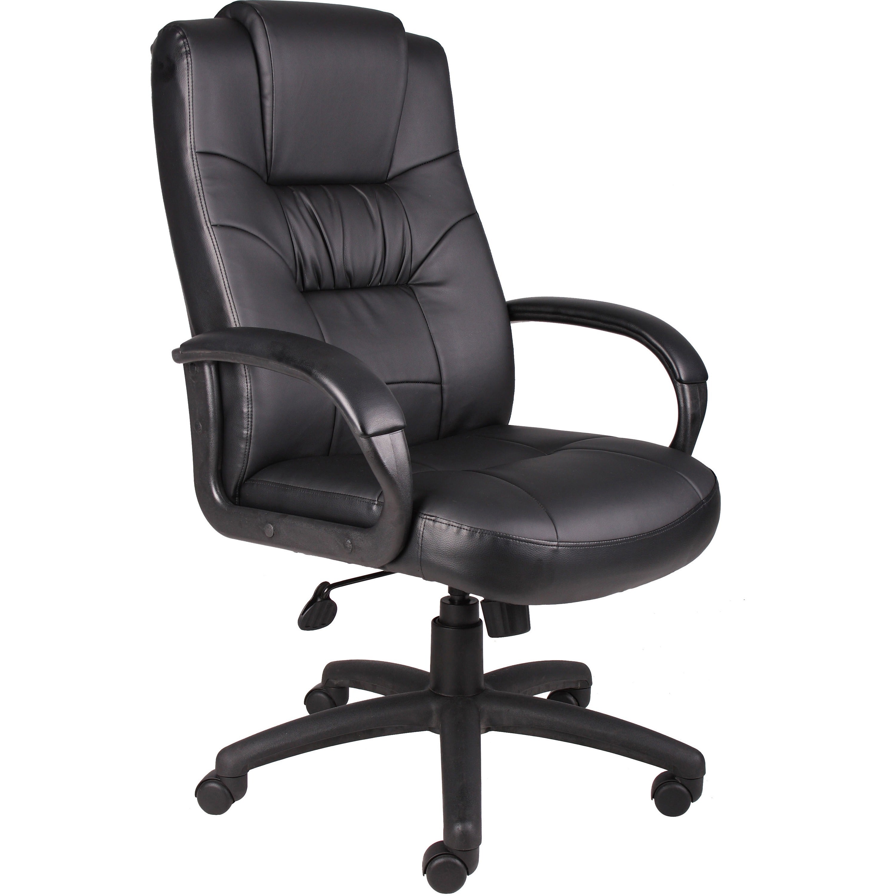 Boss B7501 Executive Chair - Black LeatherPlus Seat - Black Leather Back - Black Nylon Frame - 5-star Base - 1 Each - 1