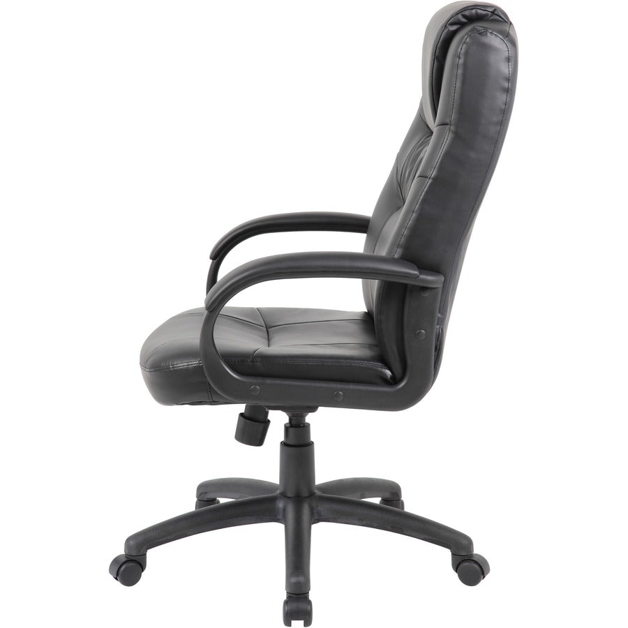 Boss B7501 Executive Chair - Black LeatherPlus Seat - Black Leather Back - Black Nylon Frame - 5-star Base - 1 Each
