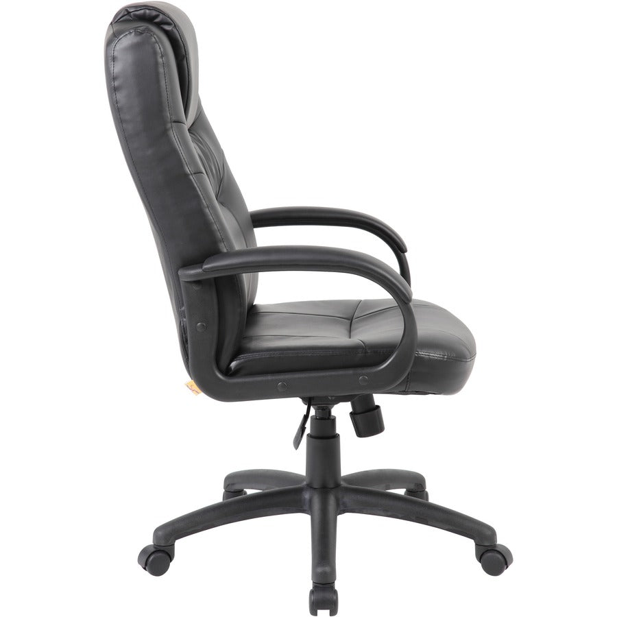 Boss B7501 Executive Chair - Black LeatherPlus Seat - Black Leather Back - Black Nylon Frame - 5-star Base - 1 Each