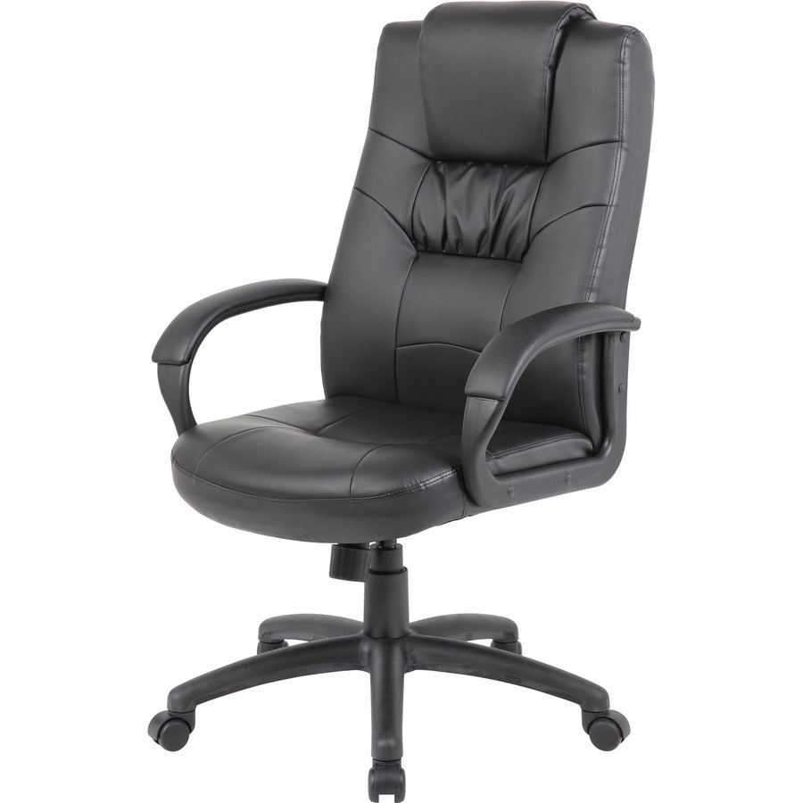 Boss B7501 Executive Chair - Black LeatherPlus Seat - Black Leather Back - Black Nylon Frame - 5-star Base - 1 Each - 7