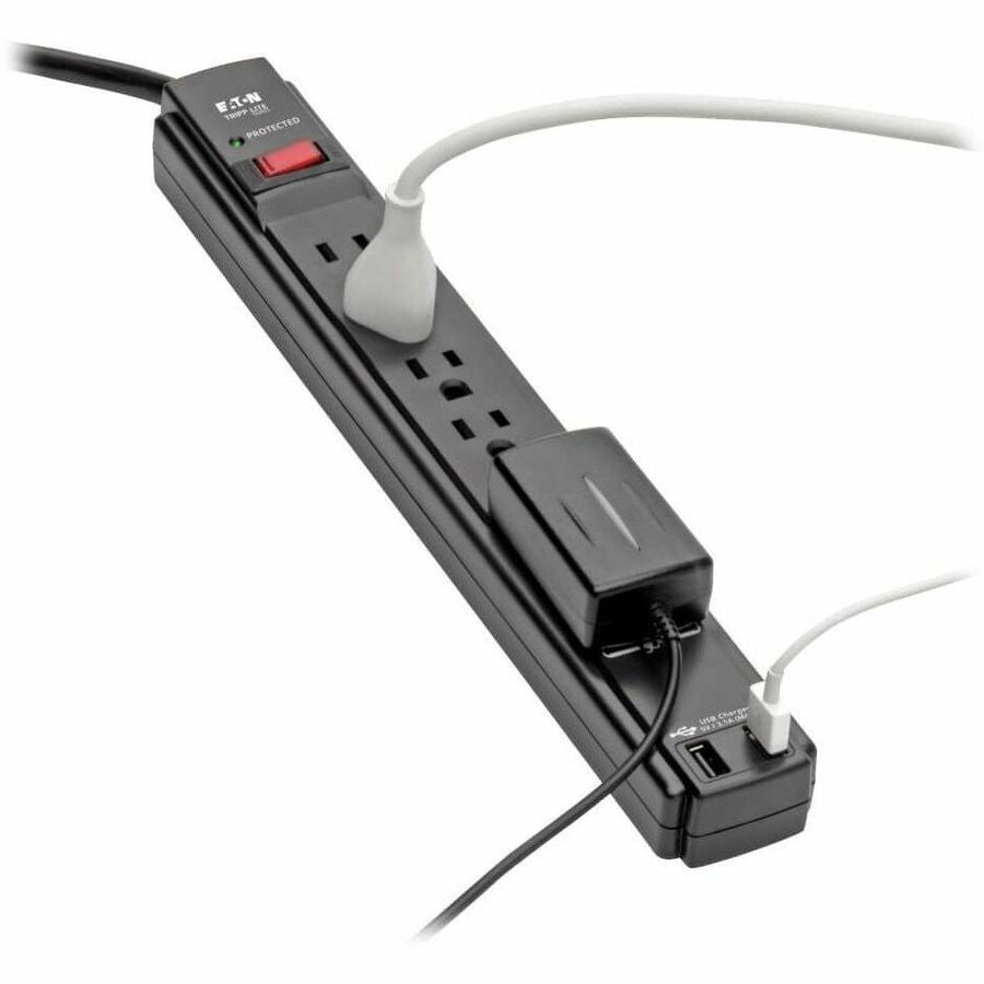 Protect It! Surge Protector, 6 AC Outlets/2 USB Ports, 6 ft Cord, 990 J, Black