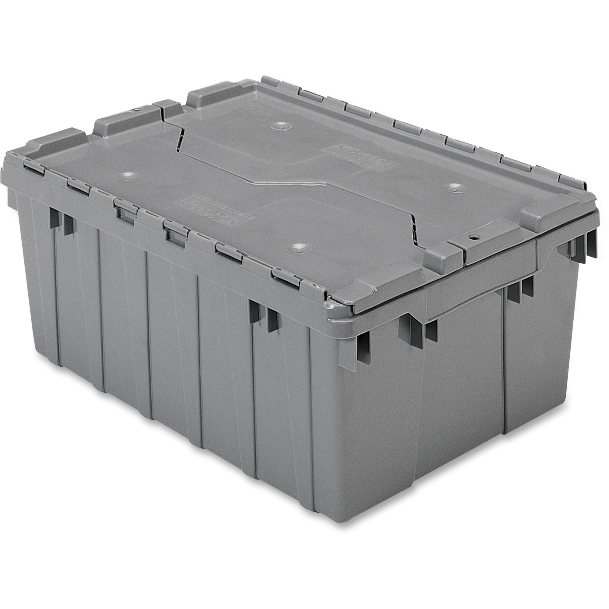 Akro-Mils Attached Lid Storage Container - Internal Dimensions: 8.63" Height - External Dimensions: 21.5" Length x 15" Width x 9" Height - 35 lb - 8 gal - Padlock, String/Button Tie Closure - Stackable - Plastic - Gray - For File - 1 Each - 