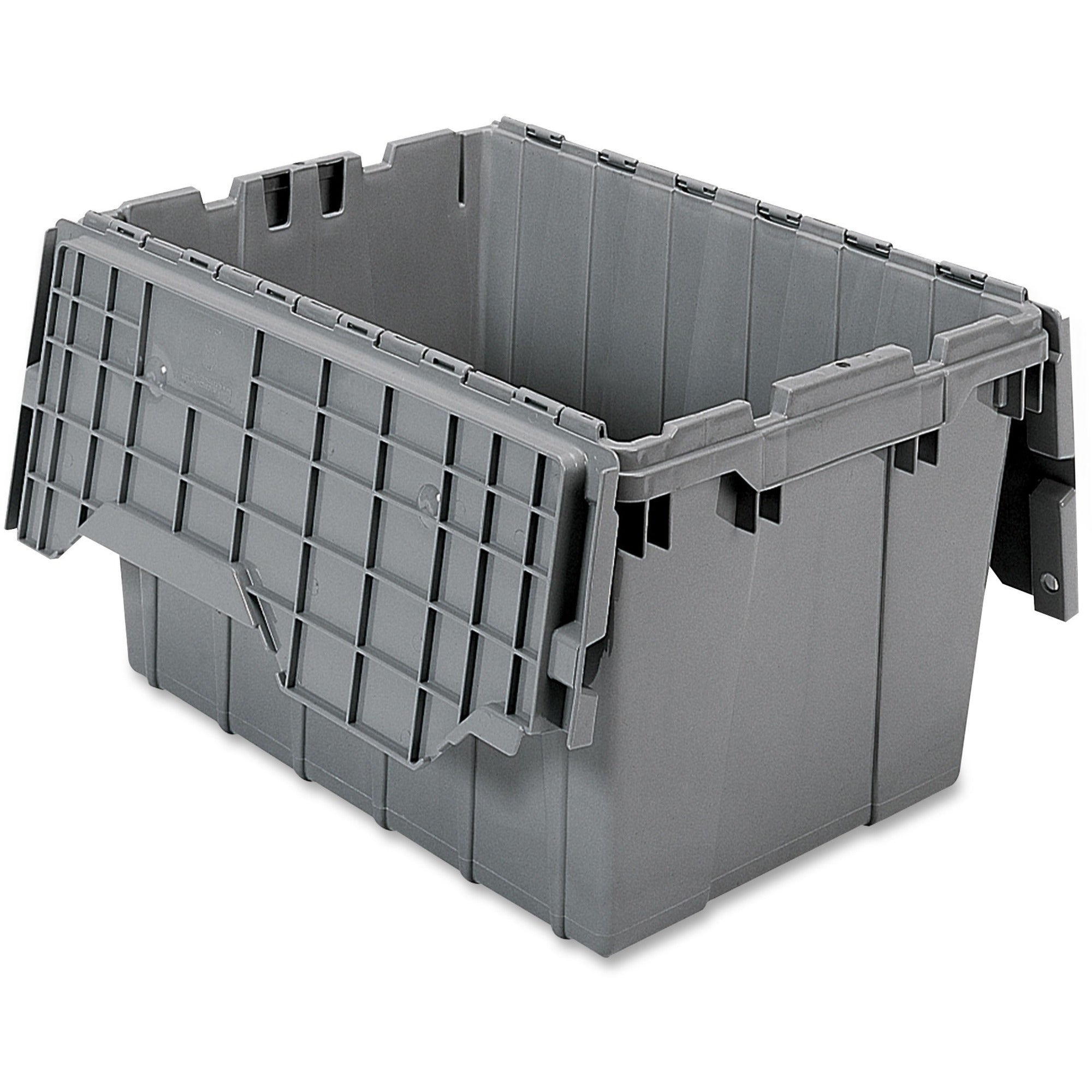 Akro-Mils Attached Lid Storage Container - Internal Dimensions: 12" Height - External Dimensions: 21.5" Length x 15" Width x 12.5" Height - 65 lb - 12 gal - Padlock, String/Button Tie Closure - Stackable - Plastic, Polymer - Gray - For File - 1 Each - 