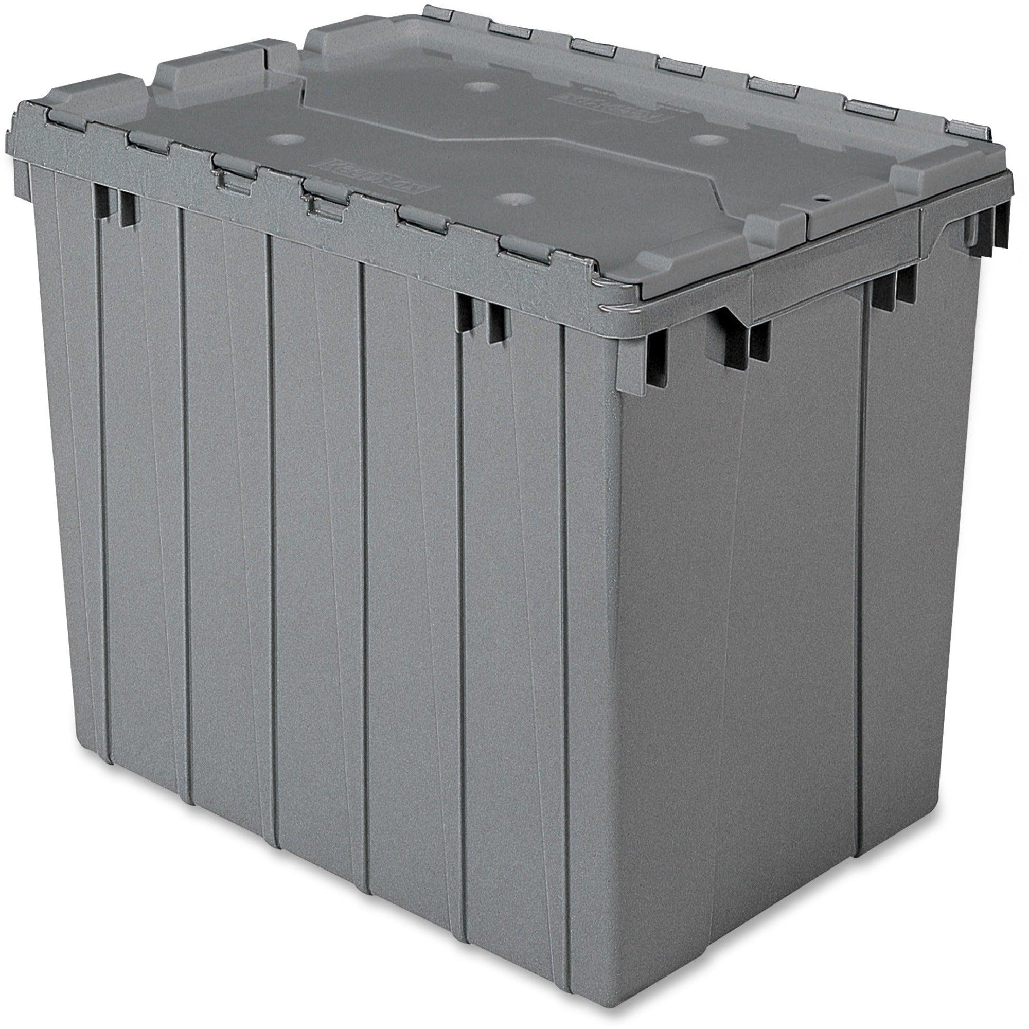 Akro-Mils Attached Lid Storage Container - Internal Dimensions: 16.88" Height - External Dimensions: 21.5" Length x 15" Width x 17" Height - 100 lb - 17 gal - Padlock, String/Button Tie Closure - Stackable - Plastic, Polymer - Gray - For File - 1 Eac - 