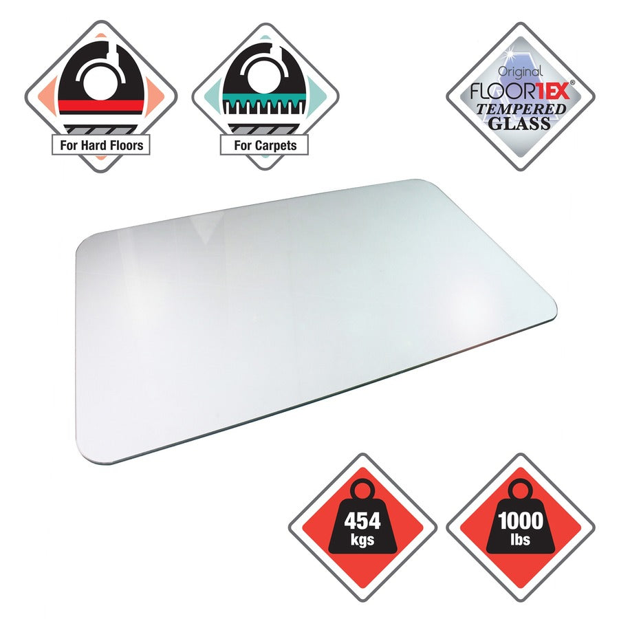 Glaciermat Heavy Duty Glass Chair Mat for Hard Floors & Carpets - 36" x 48" - Crystal Clear Rectangular Glass Chair Mat For Hard Floor and All Carpet Piles - 48" L x 36" W x 0.2" D - 