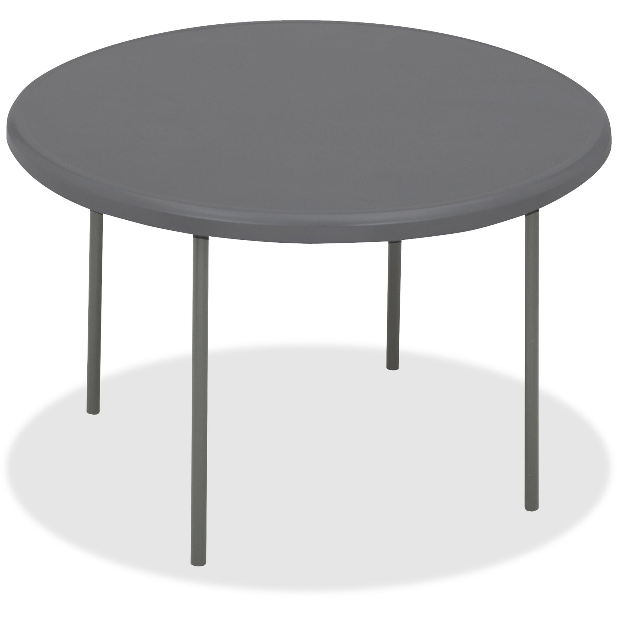 Iceberg IndestrucTable TOO Folding Table - For - Table TopRound Top - Four Leg Base - 4 Legs x 2" Table Top Thickness x 60" Table Top Diameter - Charcoal, Powder Coated - High-density Polyethylene (HDPE), Steel - 1 Each