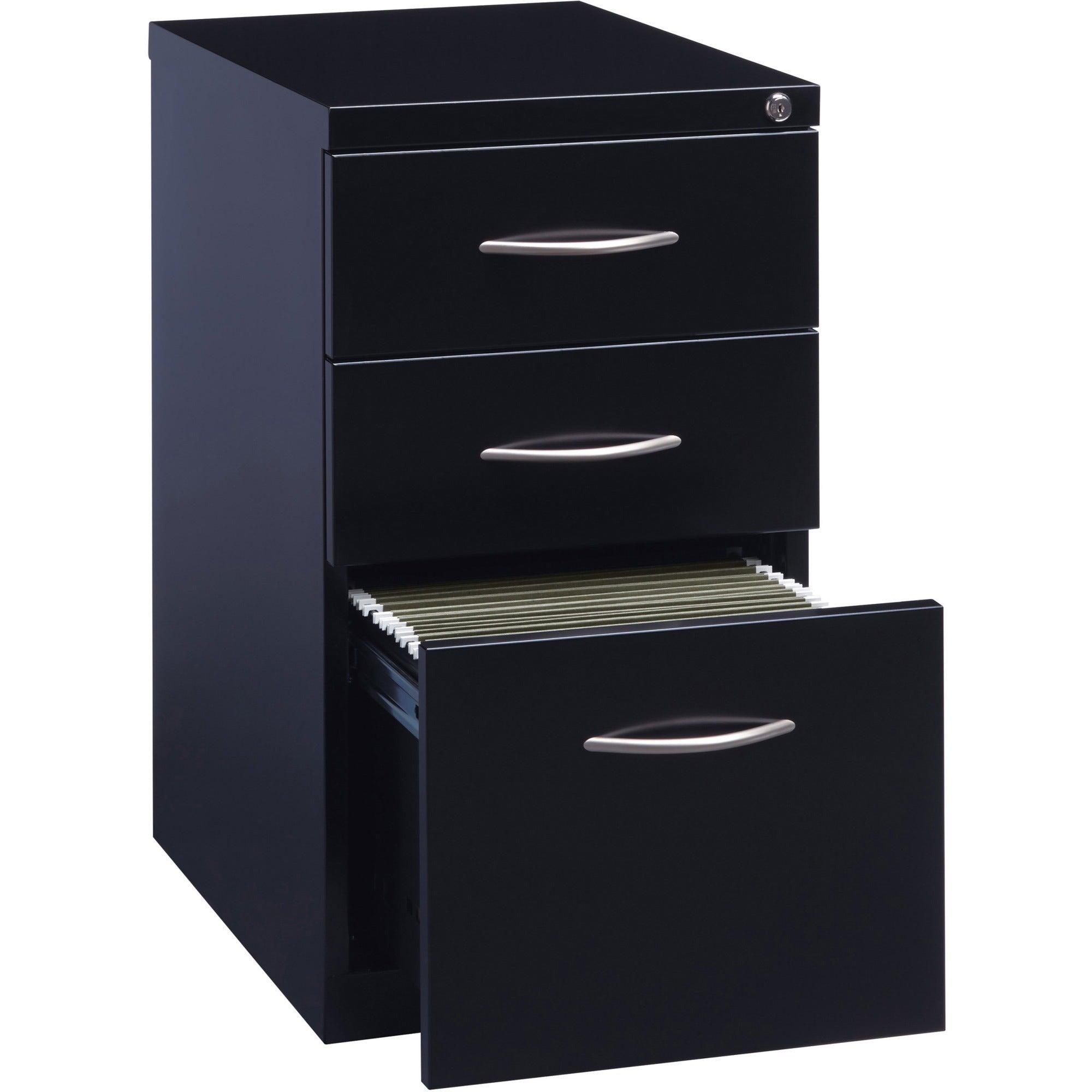 Lorell Premium Box/Box/File Mobile File Cabinet with Arch Pull - 15" x 22.9" x 27.8" - 3 x Drawer(s) for Box, File - Letter - Ball-bearing Suspension, Drawer Extension, Durable, Pencil Tray - Black - Steel - Recycled - 