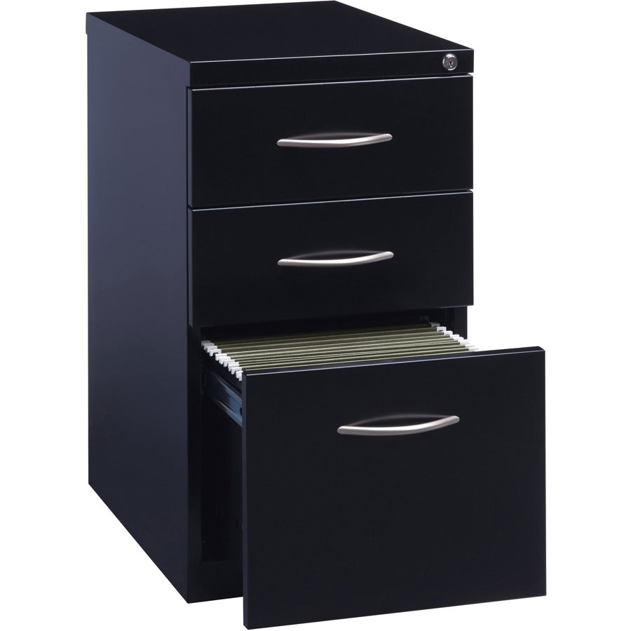 Lorell Premium Box/Box/File Mobile File Cabinet with Arch Pull - 15" x 22.9" x 27.8" - 3 x Drawer(s) for Box, File - Letter - Ball-bearing Suspension, Drawer Extension, Durable, Pencil Tray - Black - Steel - Recycled