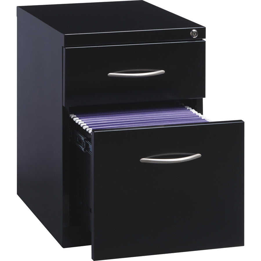 Lorell Premium Box/File Mobile File Cabinet with Arm Pull - 15" x 19.9" x 21.8" - 2 x Drawer(s) for Box, File - Letter - Pencil Tray, Ball-bearing Suspension, Drawer Extension, Durable - Black - Steel - Recycled - 